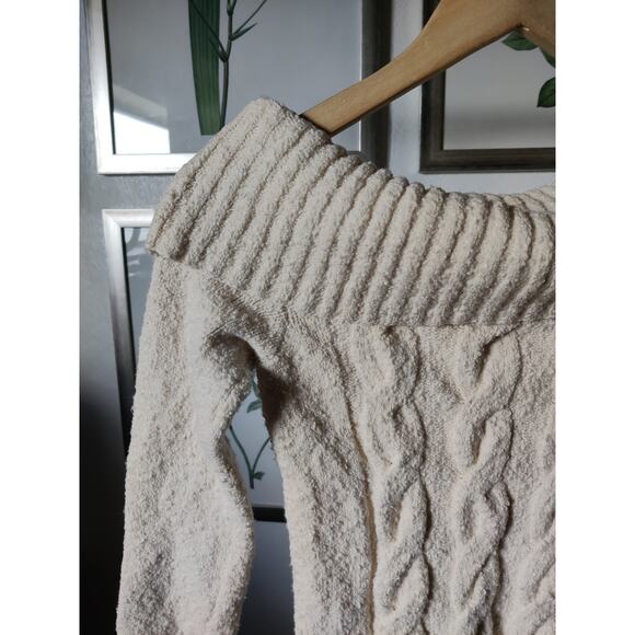 Free People Ivory Cream Cable Knit Off Shoulder Sweater Size S - Picture 2 of 5